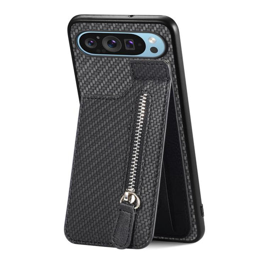 Carbon Fiber Vertical Flip Zipper Phone Case, For Google Pixel 10 Pro XL, For Google Pixel 10 / 10 Pro, For Google Pixel 9a, For Google Pixel 9 Pro XL, For Google Pixel 9 / 9 Pro, For Google Pixel 7a, For Google Pixel 7