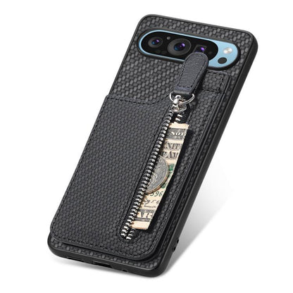Carbon Fiber Vertical Flip Zipper Phone Case, For Google Pixel 10 Pro XL, For Google Pixel 10 / 10 Pro, For Google Pixel 9a, For Google Pixel 9 Pro XL, For Google Pixel 9 / 9 Pro, For Google Pixel 7a, For Google Pixel 7