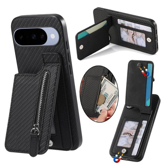 Carbon Fiber Vertical Flip Zipper Phone Case, For Google Pixel 11 Pro XL, For Google Pixel 11, For Google Pixel 11 Pro, For Google Pixel 10 Pro XL, For Google Pixel 10 / 10 Pro, For Google Pixel 9a, For Google Pixel 9 Pro XL, For Google Pixel 9 / 9 Pro...