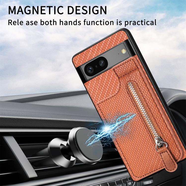 Carbon Fiber Vertical Flip Zipper Phone Case, For Google Pixel 10 Pro XL, For Google Pixel 10 / 10 Pro, For Google Pixel 9a, For Google Pixel 9 Pro XL, For Google Pixel 9 / 9 Pro, For Google Pixel 7a, For Google Pixel 7