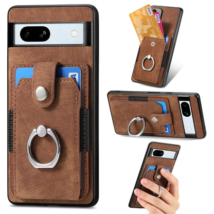 Retro Skin-feel Ring Card Wallet Phone Case, For Google Pixel 10 Pro XL, For Google Pixel 9a, For Google Pixel 9 Pro XL, For Google Pixel 7a, For Google Pixel 10 / 10 Pro, For Google Pixel 9 / 9 Pro