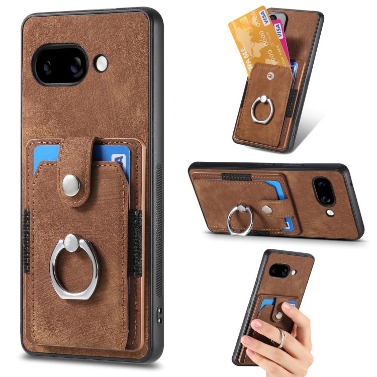 Retro Skin-feel Ring Card Wallet Phone Case, For Google Pixel 10 Pro XL, For Google Pixel 9a, For Google Pixel 9 Pro XL, For Google Pixel 7a, For Google Pixel 10 / 10 Pro, For Google Pixel 9 / 9 Pro