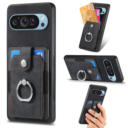 Retro Skin-feel Ring Card Wallet Phone Case, For Google Pixel 10 Pro XL, For Google Pixel 9a, For Google Pixel 9 Pro XL, For Google Pixel 7a, For Google Pixel 10 / 10 Pro, For Google Pixel 9 / 9 Pro