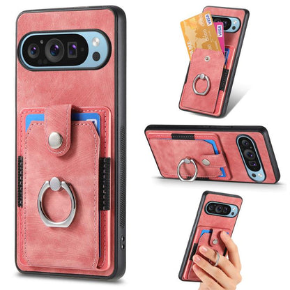 Retro Skin-feel Ring Card Wallet Phone Case, For Google Pixel 10 Pro XL, For Google Pixel 9a, For Google Pixel 9 Pro XL, For Google Pixel 7a, For Google Pixel 10 / 10 Pro, For Google Pixel 9 / 9 Pro
