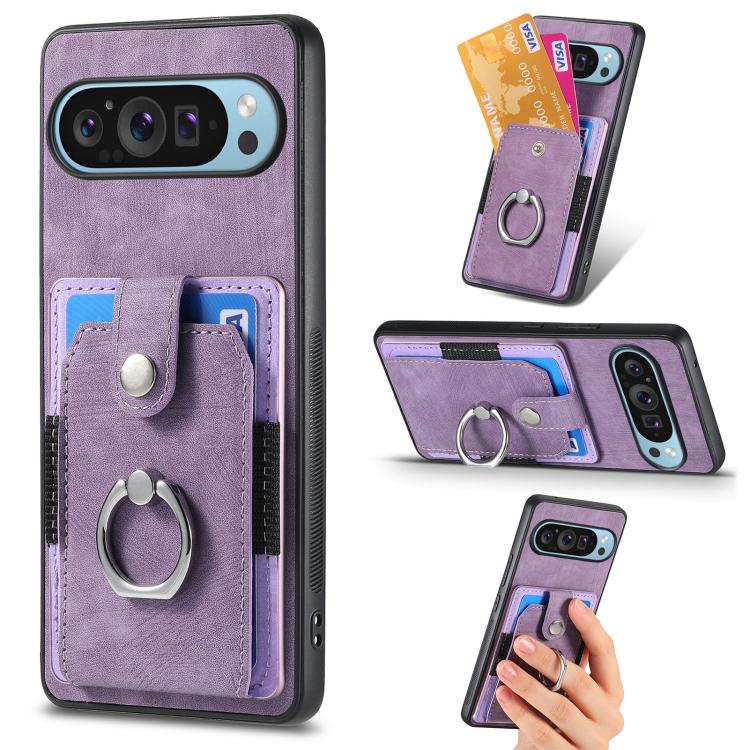 Retro Skin-feel Ring Card Wallet Phone Case, For Google Pixel 10 Pro XL, For Google Pixel 9a, For Google Pixel 9 Pro XL, For Google Pixel 7a, For Google Pixel 10 / 10 Pro, For Google Pixel 9 / 9 Pro