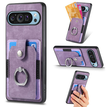 Retro Skin-feel Ring Card Wallet Phone Case, For Google Pixel 10 Pro XL, For Google Pixel 9a, For Google Pixel 9 Pro XL, For Google Pixel 7a, For Google Pixel 10 / 10 Pro, For Google Pixel 9 / 9 Pro