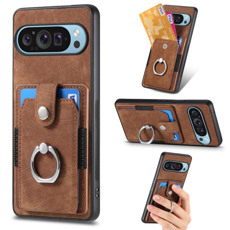 Retro Skin-feel Ring Card Wallet Phone Case, For Google Pixel 10 Pro XL, For Google Pixel 9a, For Google Pixel 9 Pro XL, For Google Pixel 7a, For Google Pixel 10 / 10 Pro, For Google Pixel 9 / 9 Pro