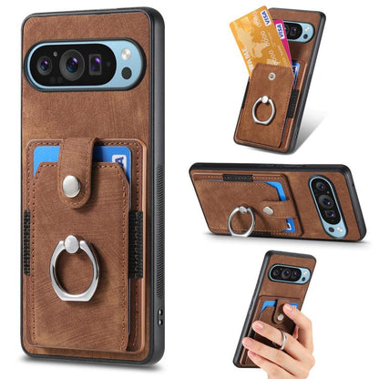 Retro Skin-feel Ring Card Wallet Phone Case, For Google Pixel 10 Pro XL, For Google Pixel 9a, For Google Pixel 9 Pro XL, For Google Pixel 7a, For Google Pixel 10 / 10 Pro, For Google Pixel 9 / 9 Pro