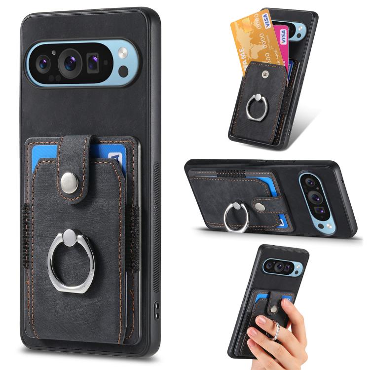 Retro Skin-feel Ring Card Wallet Phone Case, For Google Pixel 10 Pro XL, For Google Pixel 9a, For Google Pixel 9 Pro XL, For Google Pixel 7a, For Google Pixel 10 / 10 Pro, For Google Pixel 9 / 9 Pro