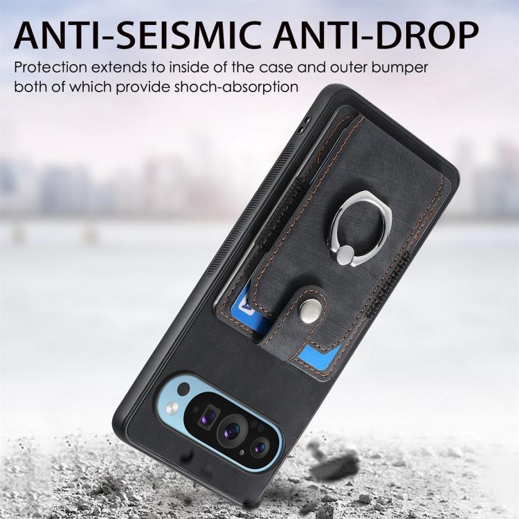 Retro Skin-feel Ring Card Wallet Phone Case, For Google Pixel 10 Pro XL, For Google Pixel 9a, For Google Pixel 9 Pro XL, For Google Pixel 7a, For Google Pixel 10 / 10 Pro, For Google Pixel 9 / 9 Pro