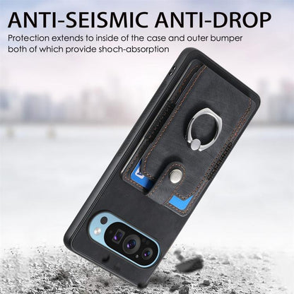 Retro Skin-feel Ring Card Wallet Phone Case, For Google Pixel 10 Pro XL, For Google Pixel 9a, For Google Pixel 9 Pro XL, For Google Pixel 7a, For Google Pixel 10 / 10 Pro, For Google Pixel 9 / 9 Pro