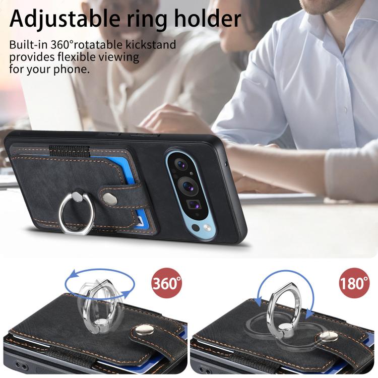 Retro Skin-feel Ring Card Wallet Phone Case, For Google Pixel 10 Pro XL, For Google Pixel 9a, For Google Pixel 9 Pro XL, For Google Pixel 7a, For Google Pixel 10 / 10 Pro, For Google Pixel 9 / 9 Pro