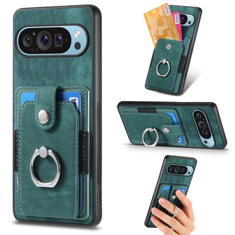 Retro Skin-feel Ring Card Wallet Phone Case, For Google Pixel 10 Pro XL, For Google Pixel 9a, For Google Pixel 9 Pro XL, For Google Pixel 7a, For Google Pixel 10 / 10 Pro, For Google Pixel 9 / 9 Pro