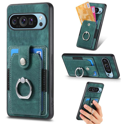 Retro Skin-feel Ring Card Wallet Phone Case, For Google Pixel 10 Pro XL, For Google Pixel 9a, For Google Pixel 9 Pro XL, For Google Pixel 7a, For Google Pixel 10 / 10 Pro, For Google Pixel 9 / 9 Pro