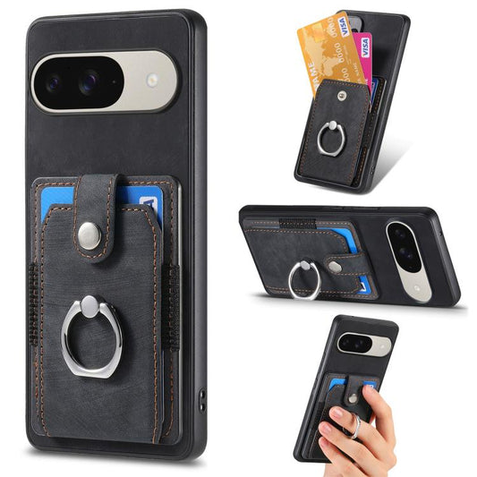 Retro Skin-feel Ring Card Wallet Phone Case, For Google Pixel 11 Pro XL, For Google Pixel 11, For Google Pixel 11 Pro, For Google Pixel 10 Pro XL, For Google Pixel 9a, For Google Pixel 9 Pro XL, For Google Pixel 7a, For Google Pixel 10 / 10 Pro        ...