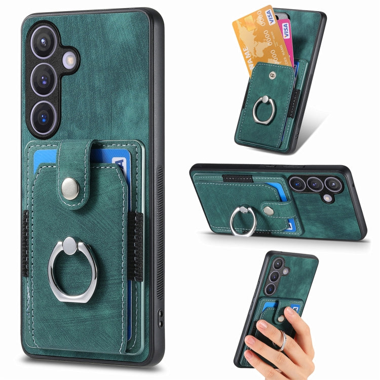 Retro Skin-feel Ring Card Wallet Phone Case, For Samsung Galaxy A56 5G, For Samsung Galaxy A36, For Samsung Galaxy S25 5G, For Samsung Galaxy S25+ 5G, For Samsung Galaxy S25 Ultra 5G, For Sumsung Galaxy A55 5G, For Samsung Galaxy S24 Ultra 5G����������...