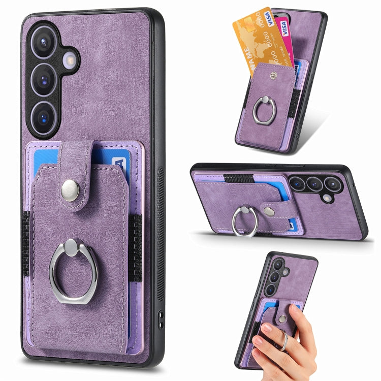 Retro Skin-feel Ring Card Wallet Phone Case, For Samsung Galaxy A56 5G, For Samsung Galaxy A36, For Samsung Galaxy S25 5G, For Samsung Galaxy S25+ 5G, For Samsung Galaxy S25 Ultra 5G, For Sumsung Galaxy A55 5G, For Samsung Galaxy S24 Ultra 5G����������...