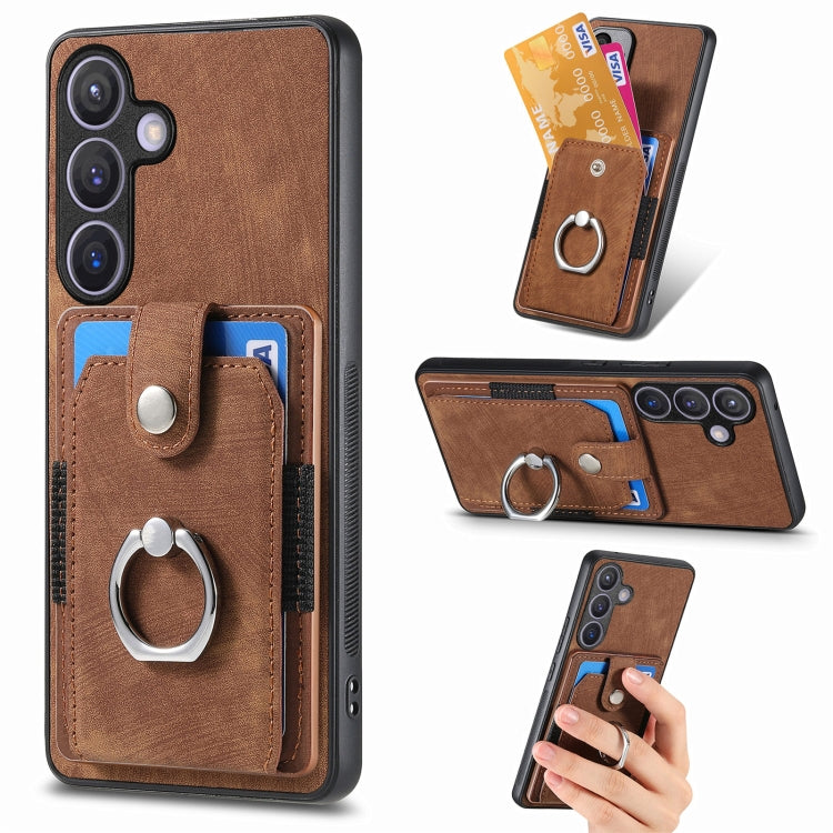 Retro Skin-feel Ring Card Wallet Phone Case, For Samsung Galaxy A56 5G, For Samsung Galaxy A36, For Samsung Galaxy S25 5G, For Samsung Galaxy S25+ 5G, For Samsung Galaxy S25 Ultra 5G, For Sumsung Galaxy A55 5G, For Samsung Galaxy S24 Ultra 5G����������...