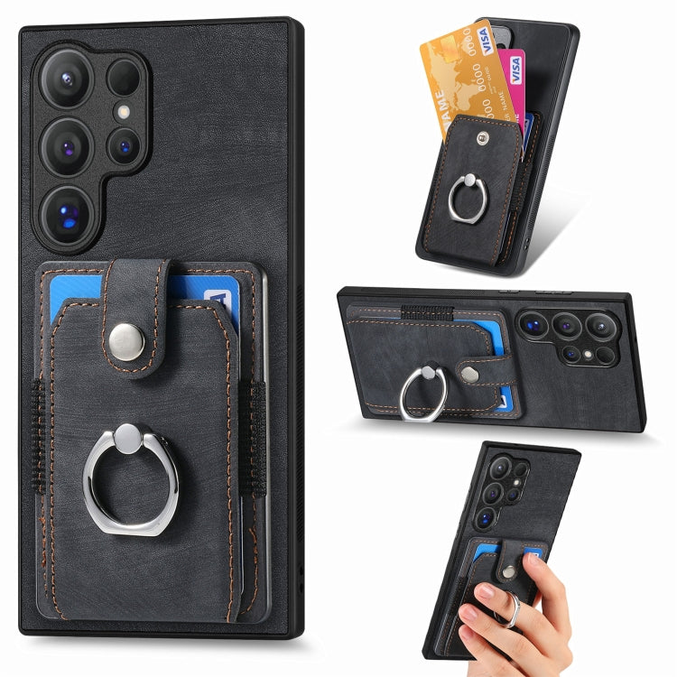 Retro Skin-feel Ring Card Wallet Phone Case, For Samsung Galaxy A56 5G, For Samsung Galaxy A36, For Samsung Galaxy S25 5G, For Samsung Galaxy S25+ 5G, For Samsung Galaxy S25 Ultra 5G, For Sumsung Galaxy A55 5G, For Samsung Galaxy S24 Ultra 5G����������...