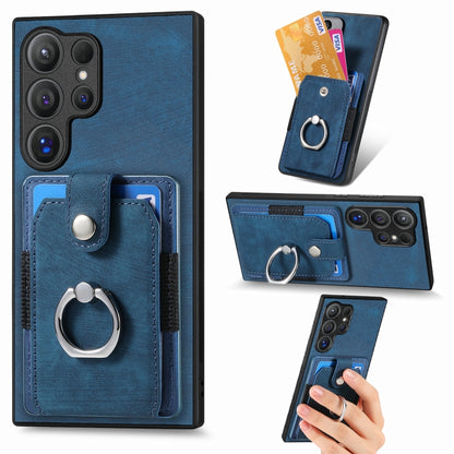 Retro Skin-feel Ring Card Wallet Phone Case, For Samsung Galaxy A56 5G, For Samsung Galaxy A36, For Samsung Galaxy S25 5G, For Samsung Galaxy S25+ 5G, For Samsung Galaxy S25 Ultra 5G, For Sumsung Galaxy A55 5G, For Samsung Galaxy S24 Ultra 5G����������...