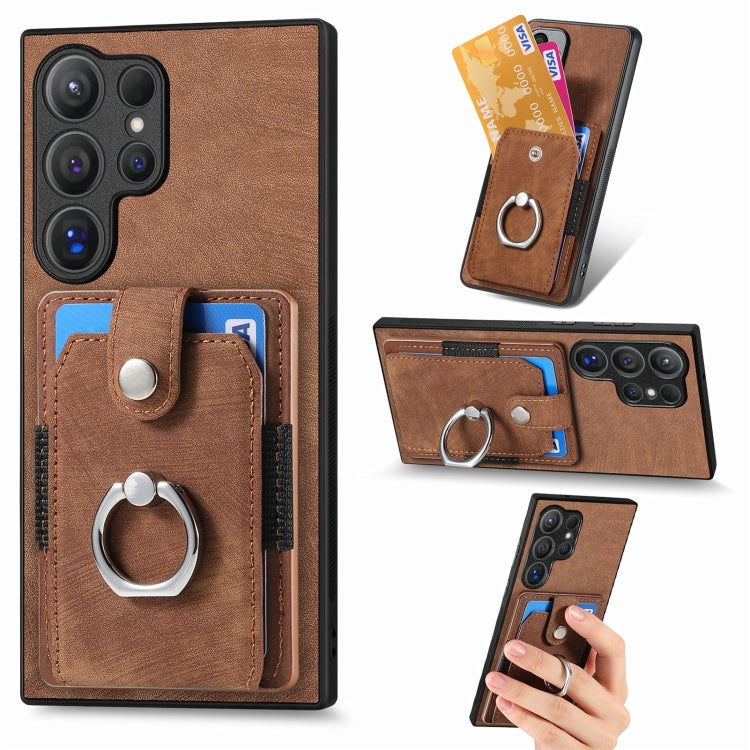 Retro Skin-feel Ring Card Wallet Phone Case, For Samsung Galaxy A56 5G, For Samsung Galaxy A36, For Samsung Galaxy S25 5G, For Samsung Galaxy S25+ 5G, For Samsung Galaxy S25 Ultra 5G, For Sumsung Galaxy A55 5G, For Samsung Galaxy S24 Ultra 5G����������...