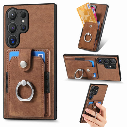 Retro Skin-feel Ring Card Wallet Phone Case, For Samsung Galaxy A56 5G, For Samsung Galaxy A36, For Samsung Galaxy S25 5G, For Samsung Galaxy S25+ 5G, For Samsung Galaxy S25 Ultra 5G, For Sumsung Galaxy A55 5G, For Samsung Galaxy S24 Ultra 5G����������...