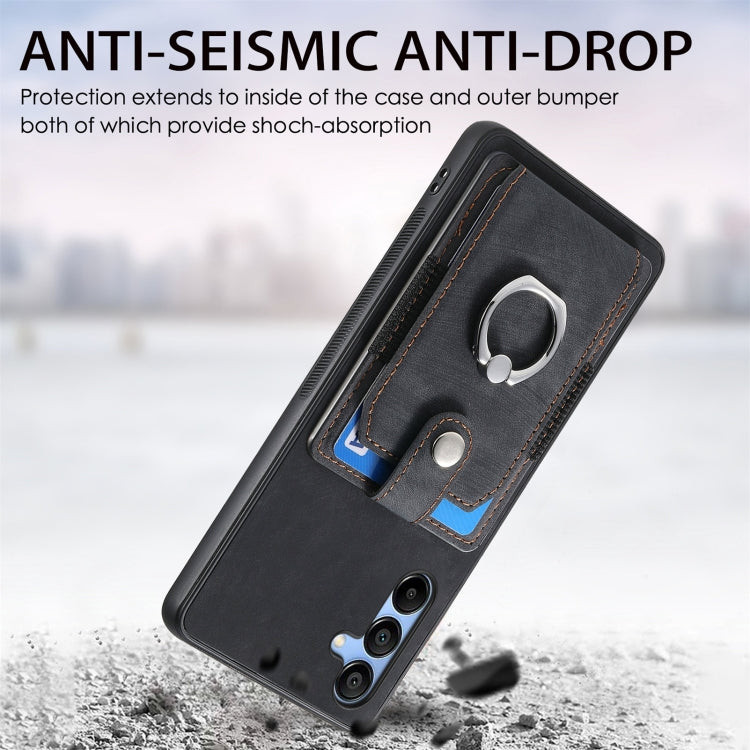 Retro Skin-feel Ring Card Wallet Phone Case, For Samsung Galaxy A56 5G, For Samsung Galaxy A36, For Samsung Galaxy S25 5G, For Samsung Galaxy S25+ 5G, For Samsung Galaxy S25 Ultra 5G, For Sumsung Galaxy A55 5G, For Samsung Galaxy S24 Ultra 5G����������...