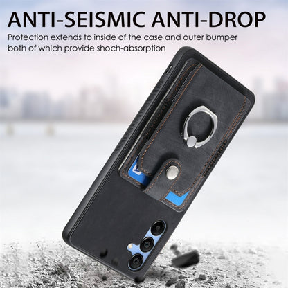 Retro Skin-feel Ring Card Wallet Phone Case, For Samsung Galaxy A56 5G, For Samsung Galaxy A36, For Samsung Galaxy S25 5G, For Samsung Galaxy S25+ 5G, For Samsung Galaxy S25 Ultra 5G, For Sumsung Galaxy A55 5G, For Samsung Galaxy S24 Ultra 5G����������...