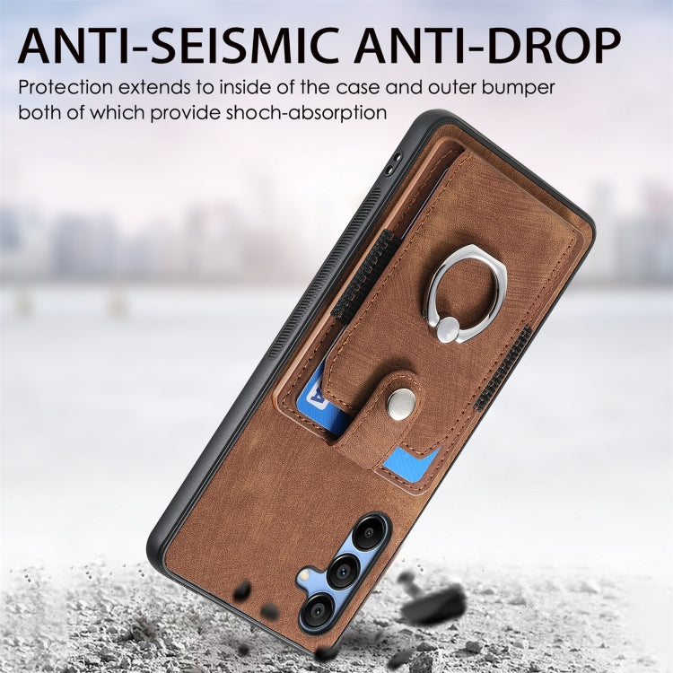 Retro Skin-feel Ring Card Wallet Phone Case, For Samsung Galaxy A56 5G, For Samsung Galaxy A36, For Samsung Galaxy S25 5G, For Samsung Galaxy S25+ 5G, For Samsung Galaxy S25 Ultra 5G, For Sumsung Galaxy A55 5G, For Samsung Galaxy S24 Ultra 5G����������...