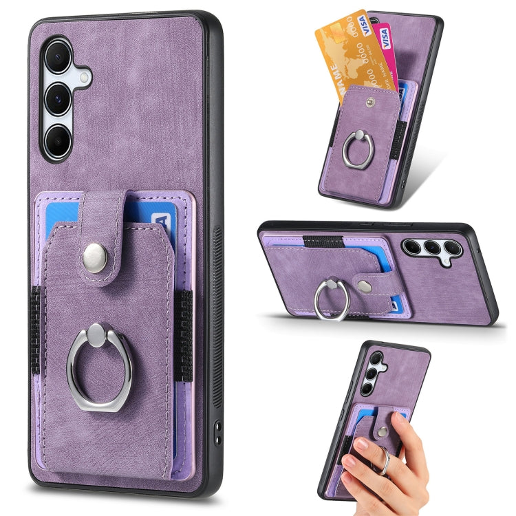 Retro Skin-feel Ring Card Wallet Phone Case, For Samsung Galaxy A56 5G, For Samsung Galaxy A36, For Samsung Galaxy S25 5G, For Samsung Galaxy S25+ 5G, For Samsung Galaxy S25 Ultra 5G, For Sumsung Galaxy A55 5G, For Samsung Galaxy S24 Ultra 5G����������...
