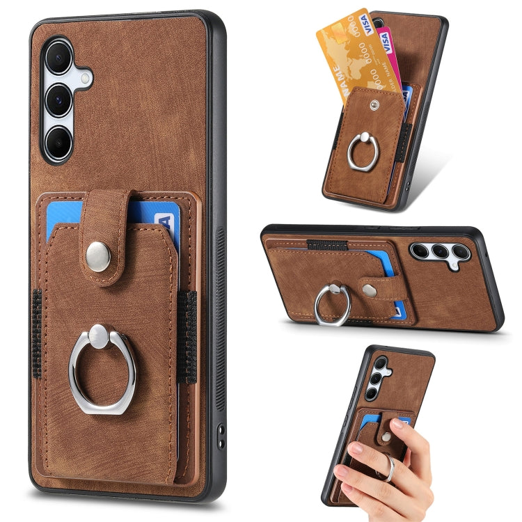 Retro Skin-feel Ring Card Wallet Phone Case, For Samsung Galaxy A56 5G, For Samsung Galaxy A36, For Samsung Galaxy S25 5G, For Samsung Galaxy S25+ 5G, For Samsung Galaxy S25 Ultra 5G, For Sumsung Galaxy A55 5G, For Samsung Galaxy S24 Ultra 5G����������...