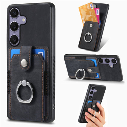Retro Skin-feel Ring Card Wallet Phone Case, For Samsung Galaxy A57 5G, For Samsung Galaxy A37 5G, For Samsung Galaxy S25 Edge 5G, For Samsung Galaxy A56 5G, For Samsung Galaxy A36, For Samsung Galaxy S25 5G, For Samsung Galaxy S25+ 5G                 ...