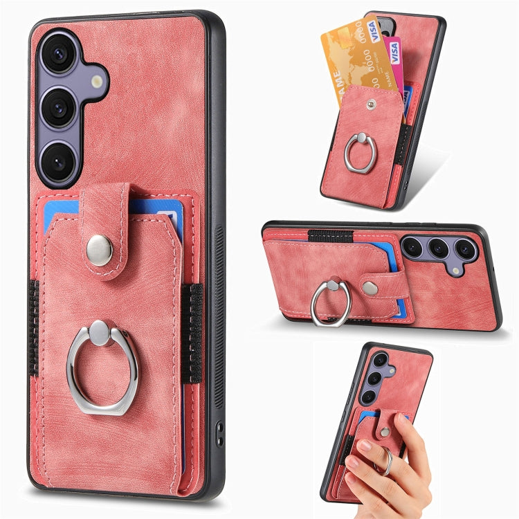 Retro Skin-feel Ring Card Wallet Phone Case, For Samsung Galaxy A57 5G, For Samsung Galaxy A37 5G, For Samsung Galaxy S25 Edge 5G, For Samsung Galaxy A56 5G, For Samsung Galaxy A36, For Samsung Galaxy S25 5G, For Samsung Galaxy S25+ 5G                 ...