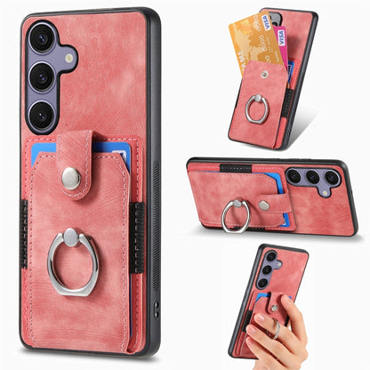 Retro Skin-feel Ring Card Wallet Phone Case, For Samsung Galaxy A57 5G, For Samsung Galaxy A37 5G, For Samsung Galaxy S25 Edge 5G, For Samsung Galaxy A56 5G, For Samsung Galaxy A36, For Samsung Galaxy S25 5G, For Samsung Galaxy S25+ 5G                 ...