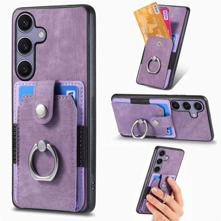 Retro Skin-feel Ring Card Wallet Phone Case, For Samsung Galaxy A57 5G, For Samsung Galaxy A37 5G, For Samsung Galaxy S25 Edge 5G, For Samsung Galaxy A56 5G, For Samsung Galaxy A36, For Samsung Galaxy S25 5G, For Samsung Galaxy S25+ 5G                 ...