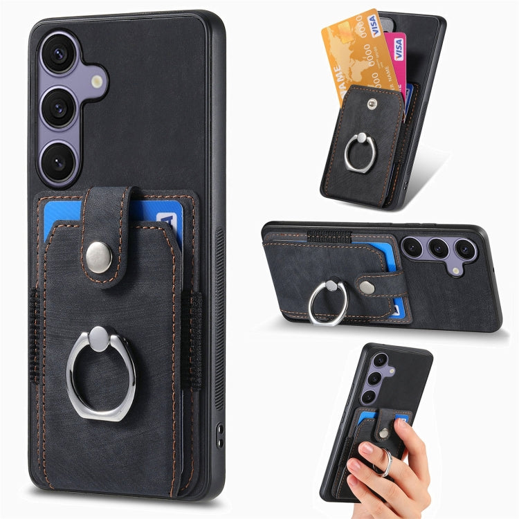 Retro Skin-feel Ring Card Wallet Phone Case