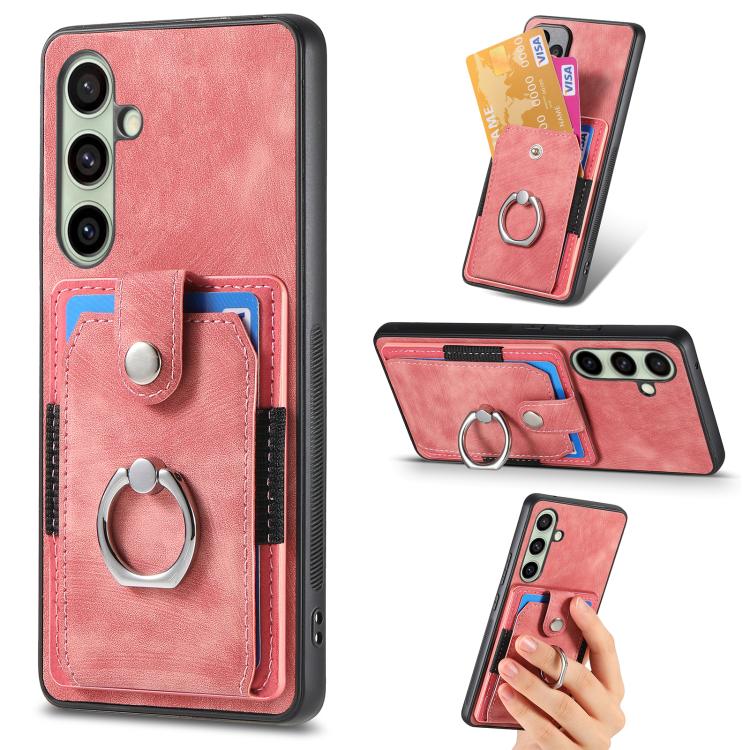Retro Skin-feel Ring Card Wallet Phone Case, For Samsung Galaxy A56 5G, For Samsung Galaxy A36, For Samsung Galaxy S25 5G, For Samsung Galaxy S25+ 5G, For Samsung Galaxy S25 Ultra 5G, For Sumsung Galaxy A55 5G, For Samsung Galaxy S24 Ultra 5G����������...
