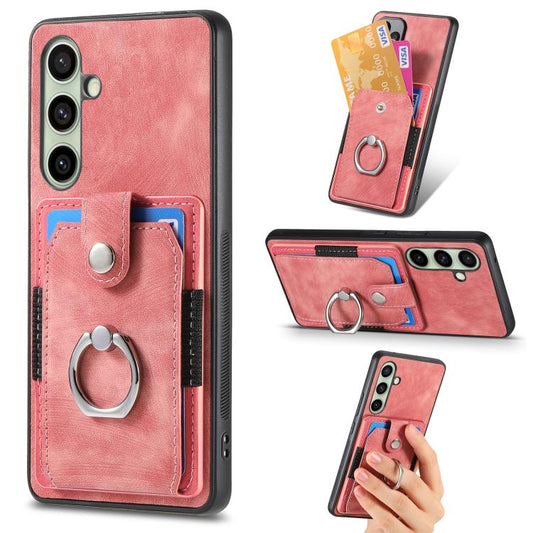 Retro Skin-feel Ring Card Wallet Phone Case, For Samsung Galaxy A56 5G, For Samsung Galaxy A36, For Samsung Galaxy S25 5G, For Samsung Galaxy S25+ 5G, For Samsung Galaxy S25 Ultra 5G, For Sumsung Galaxy A55 5G, For Samsung Galaxy S24 Ultra 5G����������...