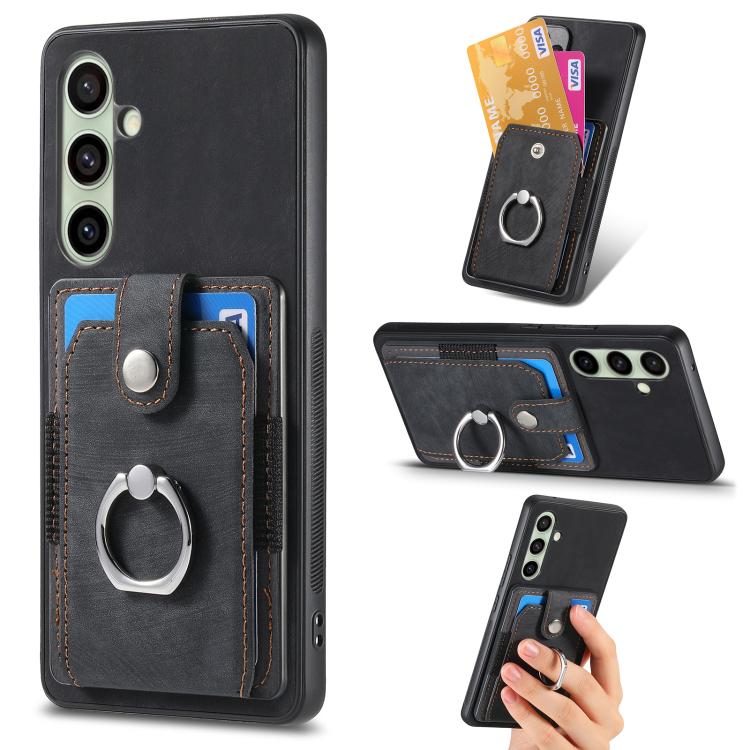 Retro Skin-feel Ring Card Wallet Phone Case, For Samsung Galaxy A56 5G, For Samsung Galaxy A36, For Samsung Galaxy S25 5G, For Samsung Galaxy S25+ 5G, For Samsung Galaxy S25 Ultra 5G, For Sumsung Galaxy A55 5G, For Samsung Galaxy S24 Ultra 5G����������...