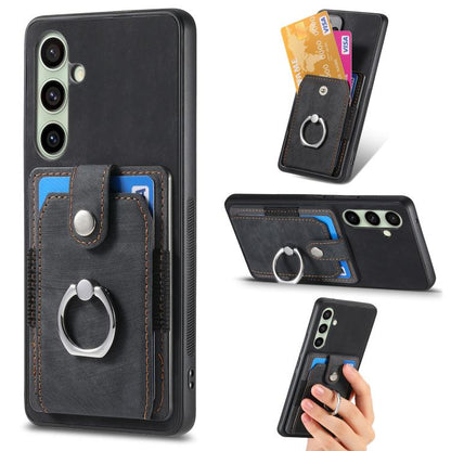 Retro Skin-feel Ring Card Wallet Phone Case, For Samsung Galaxy A56 5G, For Samsung Galaxy A36, For Samsung Galaxy S25 5G, For Samsung Galaxy S25+ 5G, For Samsung Galaxy S25 Ultra 5G, For Sumsung Galaxy A55 5G, For Samsung Galaxy S24 Ultra 5G����������...