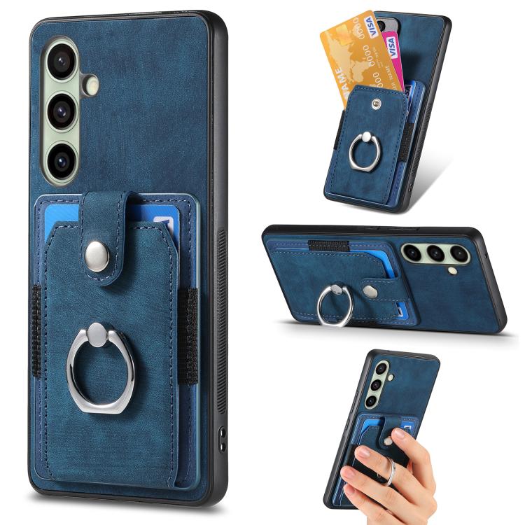 Retro Skin-feel Ring Card Wallet Phone Case, For Samsung Galaxy A56 5G, For Samsung Galaxy A36, For Samsung Galaxy S25 5G, For Samsung Galaxy S25+ 5G, For Samsung Galaxy S25 Ultra 5G, For Sumsung Galaxy A55 5G, For Samsung Galaxy S24 Ultra 5G����������...