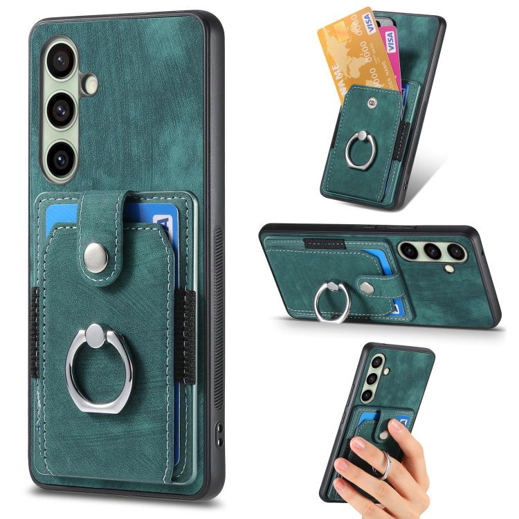 Retro Skin-feel Ring Card Wallet Phone Case, For Samsung Galaxy A56 5G, For Samsung Galaxy A36, For Samsung Galaxy S25 5G, For Samsung Galaxy S25+ 5G, For Samsung Galaxy S25 Ultra 5G, For Sumsung Galaxy A55 5G, For Samsung Galaxy S24 Ultra 5G����������...