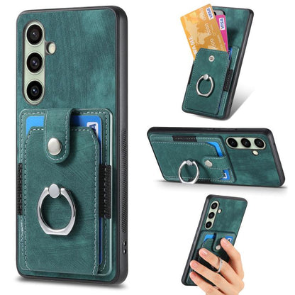 Retro Skin-feel Ring Card Wallet Phone Case, For Samsung Galaxy A56 5G, For Samsung Galaxy A36, For Samsung Galaxy S25 5G, For Samsung Galaxy S25+ 5G, For Samsung Galaxy S25 Ultra 5G, For Sumsung Galaxy A55 5G, For Samsung Galaxy S24 Ultra 5G����������...