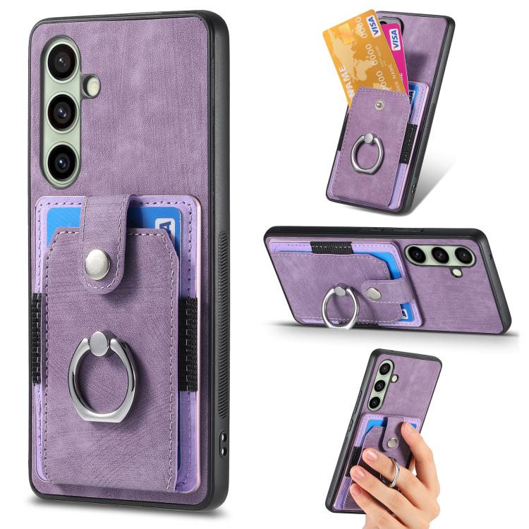 Retro Skin-feel Ring Card Wallet Phone Case, For Samsung Galaxy A56 5G, For Samsung Galaxy A36, For Samsung Galaxy S25 5G, For Samsung Galaxy S25+ 5G, For Samsung Galaxy S25 Ultra 5G, For Sumsung Galaxy A55 5G, For Samsung Galaxy S24 Ultra 5G����������...
