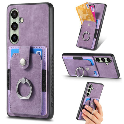 Retro Skin-feel Ring Card Wallet Phone Case, For Samsung Galaxy A56 5G, For Samsung Galaxy A36, For Samsung Galaxy S25 5G, For Samsung Galaxy S25+ 5G, For Samsung Galaxy S25 Ultra 5G, For Sumsung Galaxy A55 5G, For Samsung Galaxy S24 Ultra 5G����������...