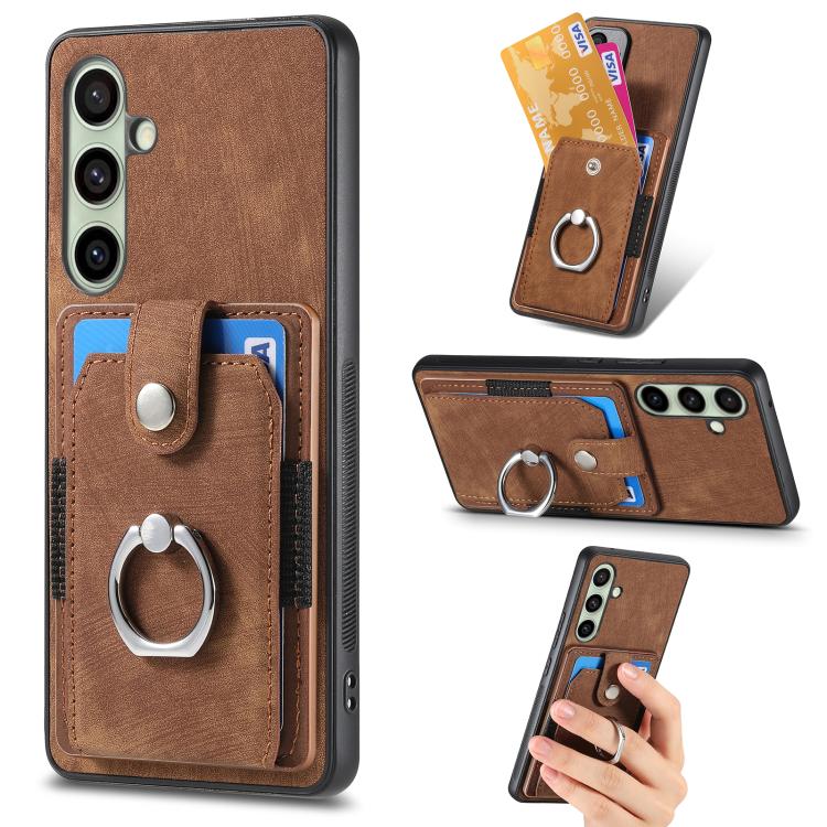 Retro Skin-feel Ring Card Wallet Phone Case, For Samsung Galaxy A56 5G, For Samsung Galaxy A36, For Samsung Galaxy S25 5G, For Samsung Galaxy S25+ 5G, For Samsung Galaxy S25 Ultra 5G, For Sumsung Galaxy A55 5G, For Samsung Galaxy S24 Ultra 5G����������...