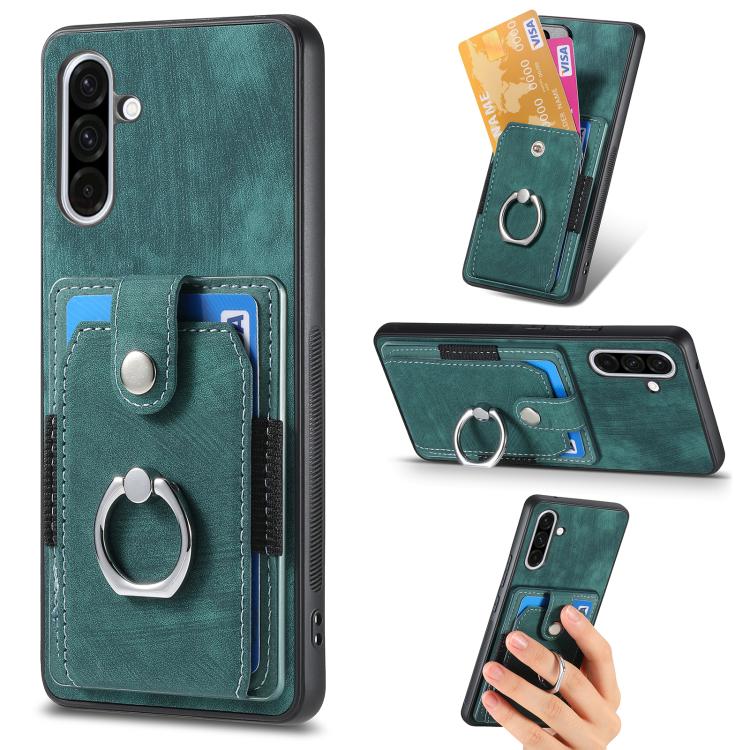 Retro Skin-feel Ring Card Wallet Phone Case, For Samsung Galaxy A57 5G, For Samsung Galaxy A37 5G, For Samsung Galaxy S25 Edge 5G, For Samsung Galaxy A56 5G, For Samsung Galaxy A36, For Samsung Galaxy S25 5G, For Samsung Galaxy S25+ 5G                 ...