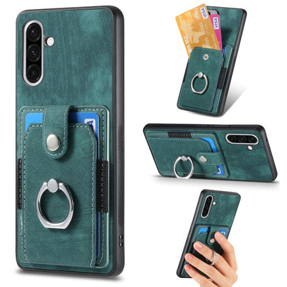 Retro Skin-feel Ring Card Wallet Phone Case, For Samsung Galaxy A57 5G, For Samsung Galaxy A37 5G, For Samsung Galaxy S25 Edge 5G, For Samsung Galaxy A56 5G, For Samsung Galaxy A36, For Samsung Galaxy S25 5G, For Samsung Galaxy S25+ 5G                 ...