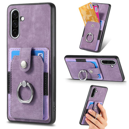 Retro Skin-feel Ring Card Wallet Phone Case, For Samsung Galaxy A57 5G, For Samsung Galaxy A37 5G, For Samsung Galaxy S25 Edge 5G, For Samsung Galaxy A56 5G, For Samsung Galaxy A36, For Samsung Galaxy S25 5G, For Samsung Galaxy S25+ 5G                 ...
