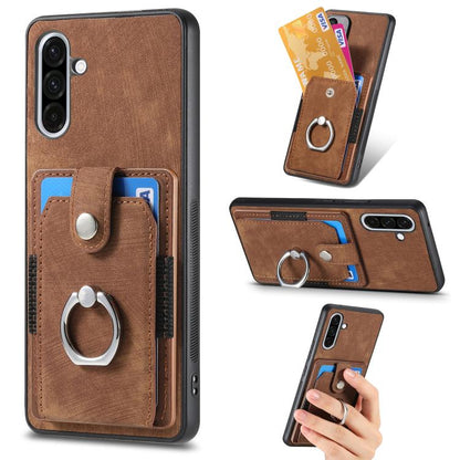 Retro Skin-feel Ring Card Wallet Phone Case, For Samsung Galaxy A57 5G, For Samsung Galaxy A37 5G, For Samsung Galaxy S25 Edge 5G, For Samsung Galaxy A56 5G, For Samsung Galaxy A36, For Samsung Galaxy S25 5G, For Samsung Galaxy S25+ 5G                 ...